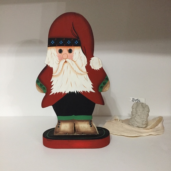 Wooden Santa Statue Decorative Figurine Country Décor Christmas Minimalist - Picture 1 of 8